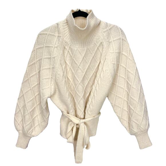 TULAROSA Women's BELTED CABLE KNIT SWEATER Cream Size SMALL - Picture 1 of 3